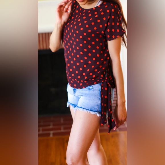 💕SALE 4 for $10💕🆕 Red Lolly Tie Front Polka Dot Blouse - Picture 3 of 8